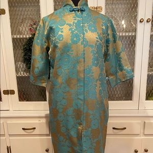 Vintage Caftan Dress Asian Mandarin Collar Robe